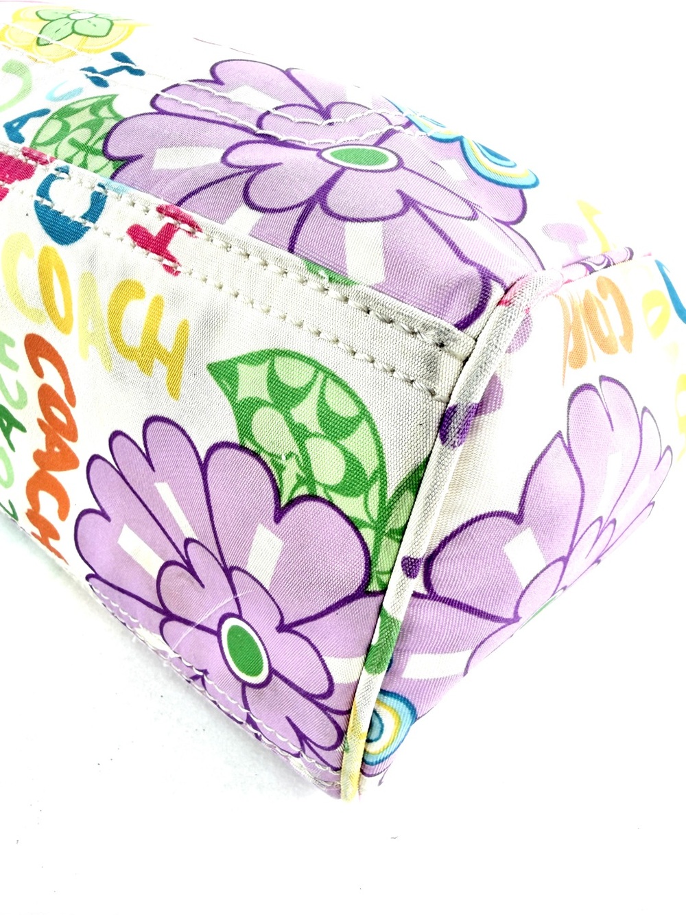 Coach F14882 Poppy Daisy Floral Multicolor Canvas Small Shoulder Bag Pink Trim - Picture 12 of 12